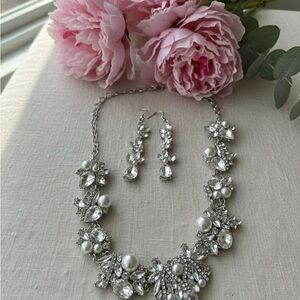 Elegant Silver and Pearl Necklace and Earring Set